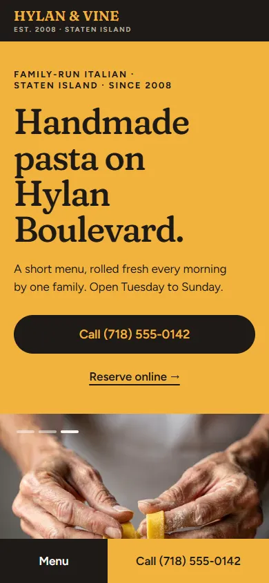 Hylan & Vine, Home page on a phone
